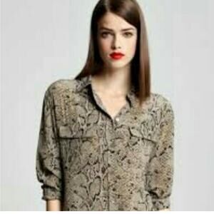 Equipment Femme Snake Print Silk Blouse in Brown/ Tan Size M